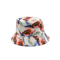 Detailed close-up of colorful abstract 3D print and reinforced stitching on canvas bucket hat - One Size / Full Color Art Abstract Print (01)
