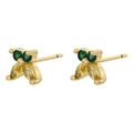 Golden butterfly stud earrings with sparkling green and yellow zircon crystals on white background - Gold Olive Green & Green Zircon