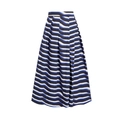 High-waisted pleated A-line skirt featuring a blue and white horizontal striped pattern - Blue White Wave Stripe High Waist Pleated Skirt