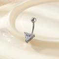 Silver stainless steel belly ring with triangle zircon stone and smooth finish - Triangle Silver (3# Silver)