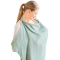 Detail shot of breathable cotton nursing cover in light green for breastfeeding mothers. - Muslin Iron Buckle Style / 70*100cm / Light Green