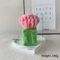 Pink tulip flower bouquet scented candle in green gift box base with bow 148g - Tulip Bouquet (Pink Shangri-La)