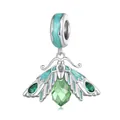 S925 sterling silver green moth pendant charm with enamel wings and gemstone - Mint Green Moth Pendant (BSC866)
