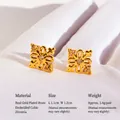 Orecchini a perno a fiore traforato in ottone placcato oro 18k con pietre di zircone lucide - Forma di Fiore a Croce Cava (Stile 2)