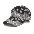 Classic black baseball cap with white paisley pattern and curved brim for hip hop style - M (56-58cm) / Black