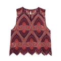 Rostrote ärmellose Bluse mit Paisley-Bestickung und stilvollem Wellensaum - XS / Tanktops