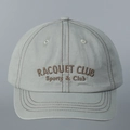 Close-up of vintage grey baseball cap with Racquet Club embroidery and short brim - M (56-58cm) / Olive Green