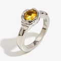 Modern silver ring with irregular lava texture and an oval yellow gemstone setting - US 6 / Silver