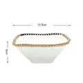 Square white ceramic bowl with gold beaded rim, 15.5cm width and 6cm height specifications - 6 Inch Gold Square Bowl
