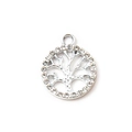 Silver Tree of Life circular pendant with clear crystal inlay and alloy finish - White Silver Plated