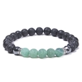 Detalle de pulsera de cuentas de piedra de lava negra de 8 mm y ágata verde para unisex - Verde Agrietado (Estilo-03)