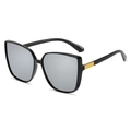 Square oversized cat-eye sunglasses with black frame and silver mirrored lenses - Black Frame Silver Mirror
