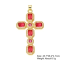 Cross pendant necklace with red square crystals and gold plating, 45.7x26.2mm size - Style 59/Gold Red Baguette Stone/45.7*26.2*4.1mm