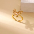 Macro detail of adjustable gold butterfly ring with inlaid rectangular zircon stones - Adjustable Open / Gold Butterfly Inlaid Style (G4127586)