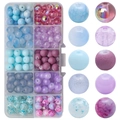 DIY jewelry kit with blue and purple gradient glass beads in a 10-grid storage box - Mixed 12 Lilac & Azure approx 200pcs