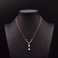 Elegant gold sweater chain with freshwater pearls on a black neck display stand - S925 Silver Rhombus Pearl Pendant Necklace