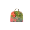 Ciondolo a borsa in pietra di cristallo naturale con manico dorato su sfondo bianco - Unakite