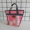 Borsa da spiaggia in rete rosa con manici grigi e capacità per flaconi da 500 ml - Rosa