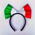 Italian flag themed headband with large green, white and red satin bow for parties - Italy Flag