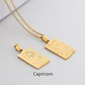 Golden Capricorn rectangular pendant necklace in stainless steel with goat engraving - Capricorn