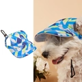 Adjustable geometric pattern pet baseball cap with ear holes for small and medium dogs - Sky Blue Checked