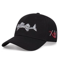 Casquette de baseball en coton noir avec broderie arête de poisson blanche et visière courbée - Réglable / Noir
