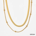 Double-layered gold stainless steel necklace with snake chain and small bead chain - Gold (KDD264)