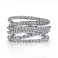 Raffinato anello multistrato incrociato in argento sterling con pavé di pietre lucide - US 6 / Oro Bianco