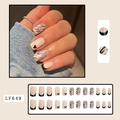 Long coffin press-on nails set with French black tips, zebra stripes, and heart designs - LF649 Pink Base Black Heart French Zebra Pattern Style