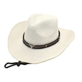 Detail of western straw cowboy hat with metallic bull head emblem and woven texture - M (56-58cm) / Pure White