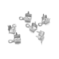 Set van zes zilveren roestvrijstalen eindkappen voor het maken van DIY-kettingen en sieraden - Binnen 3 mm vierkante klauw krimp uiteinde met 1,2 mm gat / Staalkleur