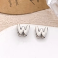 Polished silver metal stud earrings in the shape of letter W for DIY jewelry making - Silver Letter W