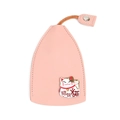 Pink leather key case with Maneki-neko lucky cat pattern and secure metal snap button - Lucky Cat - Pink