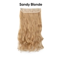 Sandy Blonde wavy hair extension piece with five clips on a breathable lace base - Sand Gold