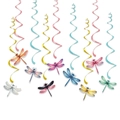 Decorazioni a spirale a tema libellula con pendenti colorati in rosa giallo e blu - Set di 9 ciondoli a spirale
