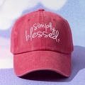 Rose pink washed cotton baseball cap with Simply Blessed white embroidery and cross - One Size / Watermelon red