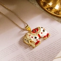 Luxurious 18K gold plated elephant pendant necklace with white enamel and colorful crystals - White Enamel Elephant