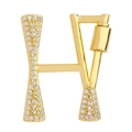 Golden H-shaped letter pendant with pave white zircon setting and screw clasp - Letter H
