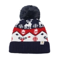 Berretto natalizio in maglia per bambini con motivi di renne e fiocchi di neve - M(52-54cm) / Blu navy