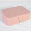Portable pink PU leather jewelry box with diamond quilted pattern and metal snap closure - Upgrade Quilted Style (Pink) / Pink