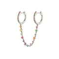 Boucles d'oreilles doubles à chaîne sertie de zircons arc-en-ciel multicolores - Boucles d'Oreilles Connectées with Chaîne Arc-en-ciel-Argent (JQH0058-SS-1) / 24K