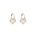 Elegant gold earrings featuring translucent pink flower petals and sparkling zircon stones - E2869-1-Gold Hoop 3D Flower Earrings