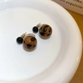 Chic leopard print sphere earrings with black beads on a minimalist white plate - 18# Silver Needle - Brown - Ball