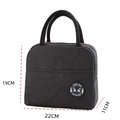 Portable black thermal lunch bag with panda patch and carry handle, 22x19x11 cm size - Black Panda Label Thermal