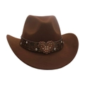 Brown western cowboy hat with vintage printed band and rhinestone heart buckle - Adult (56-58CM) / Coffee