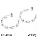 Fashionable C-shaped hoop earrings featuring alternating white pearls and silver metal beads - Silver