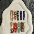 Juego de uñas postizas hechas a mano con baño de oro y pedrería de lujo brillante - Grande (L)