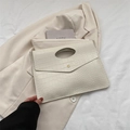 Vintage beige crocodile pattern tote bag with oval handle and gold button clasp - White