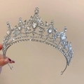 Silver vintage princess crown with sparkling pear-cut rhinestones and pearls - 33# Headband - Silver Rhinestone Leaf Flower Oval Waterdrop Crown