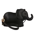 Cute black elephant crossbody bag in textured faux leather with gold metal hardware - Black